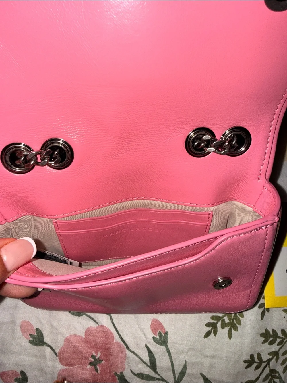 Marc Jacobs Pink Compact Chain Wallet with Silver Hardware